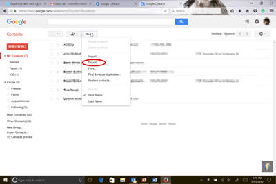Backup Gmail Google contacts export to storage